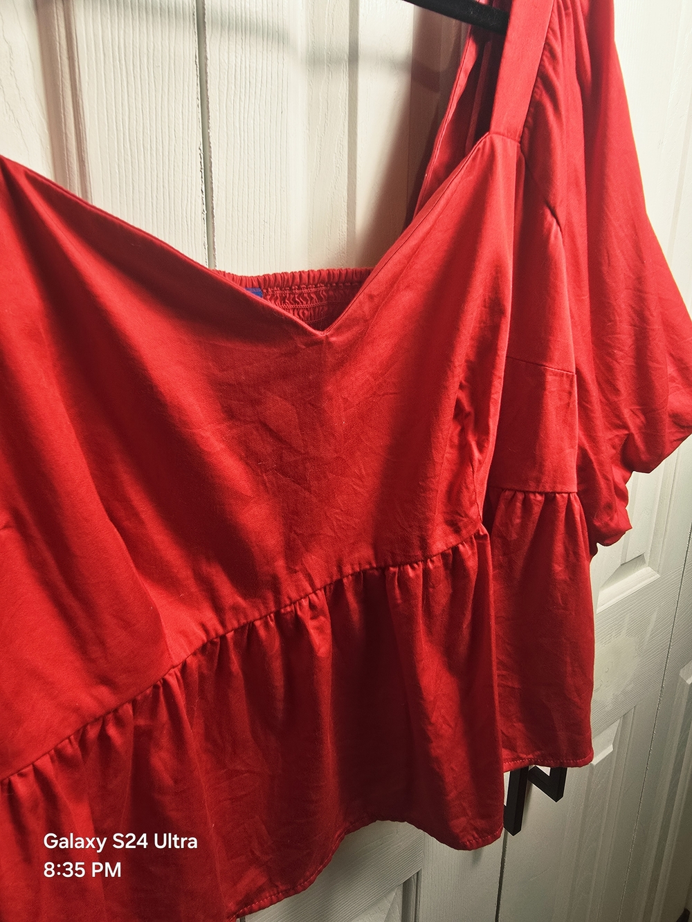 Old Navy Women's Bright Red Square-Neck Babydoll Top with Puff Sleeves - Picture 2 of 5